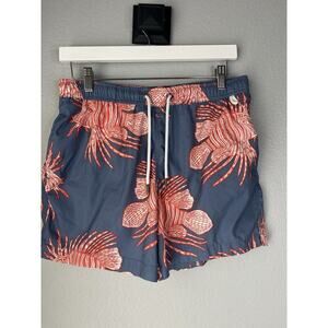 ABERCROMBIE & FITCH BLUE RED WHITE LIONFISH PRINT SWIM SHORTS TRUNKS SIZE SMALL